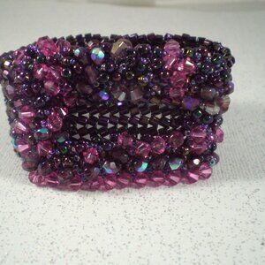 Purple Metallic Ecstasy Bracelet, Couture, Hand Beaded,